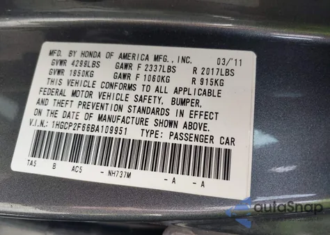 2011 Honda Accord 2.4 Se from USA, damaged, VIN 1HGCP2F66BA109951
